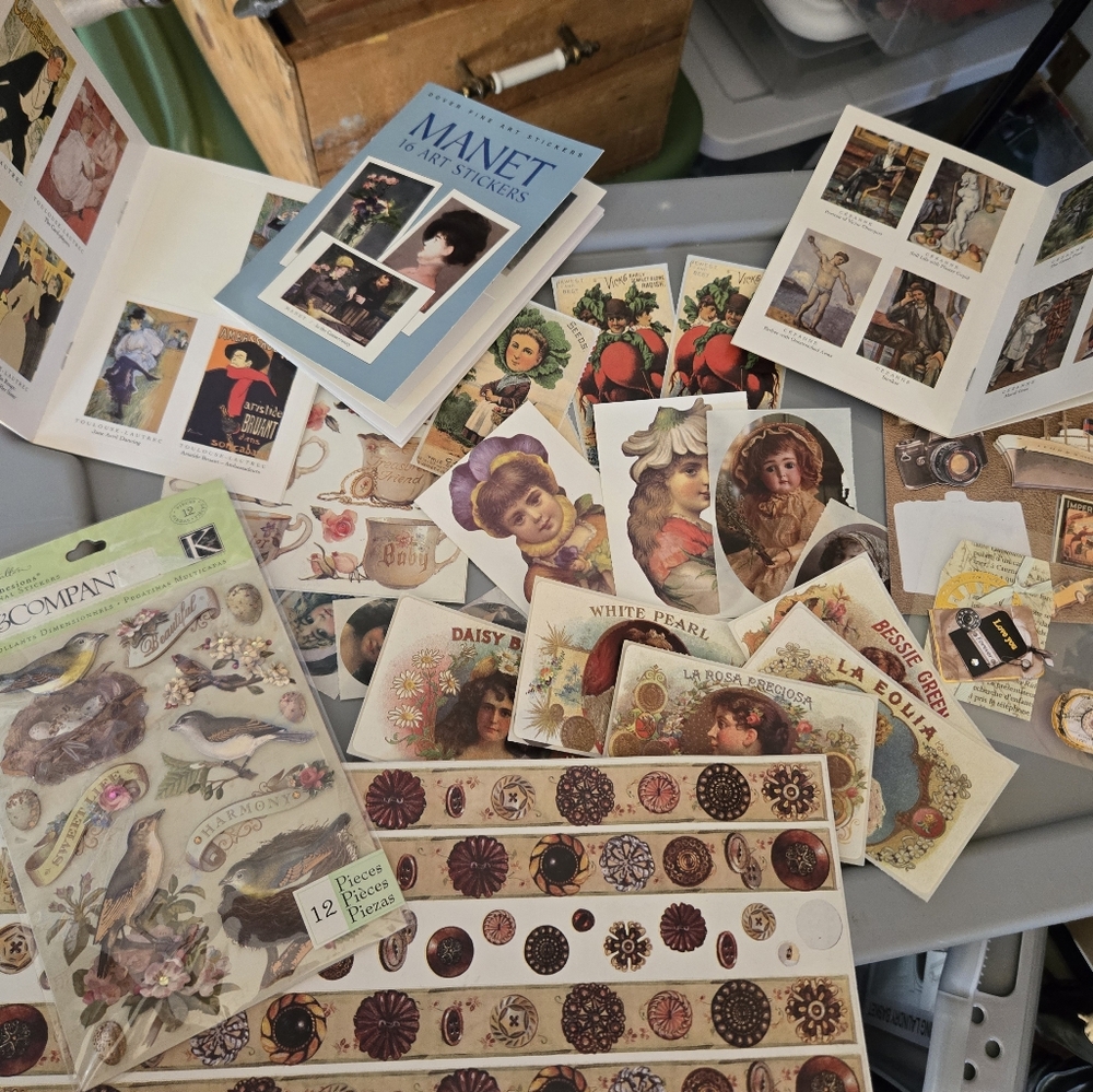 Vintage Sticker Lot Gardening Victorian Ladies Birds Travel And Art